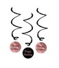 Slinger verjaardag Swirl decorations roze/zwart - Happy birthday