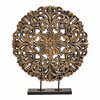 Ornament Bloem&nbsp;zwart goud H45cm /&nbsp;Paneel rond, op voet, voor vensterbank