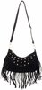 Tas met franjes en studs 28x19cm zwart