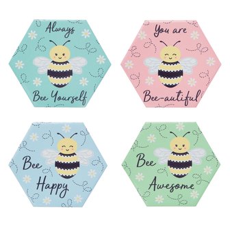 Onderzetters BEE HAPPY set 4