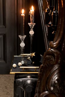 Kerstballen Fluweel Ster Glas Zwart/Goud &quot;Twenties&quot; J-Line