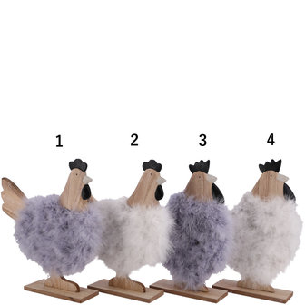 Kippen van hout en met wol, voor decoratie 23&nbsp;x 20&nbsp;x 5 cm