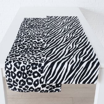 TAFELLOPER ZWART/WIT WILD DIERENPRINT