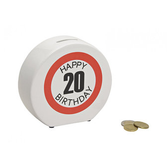 Spaarpot Happy Birthday 20 keramiek, B14 x T5 x H13 cm