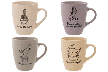 CACTUS MOKKEN / BEKER D8,5XH10,5CM 4 ASSPINK-TAUPE-BEIGE-LIGHT GREY 35CL BEKER MET TEKST MIX Mok met ludieke Kiezen uit verschillende, of als set! - zwartwitshop