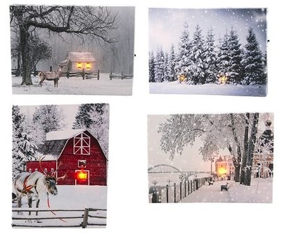 Canvas LED winter staand 20x15cm met timer 2xAA