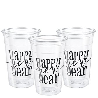 Happy New Year Clear Plastic 8 stuks