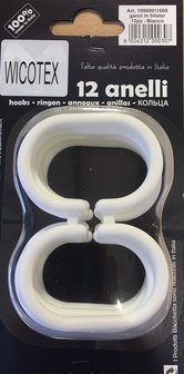 Douchegordijn ringen verpakt per 12 stuks. wit