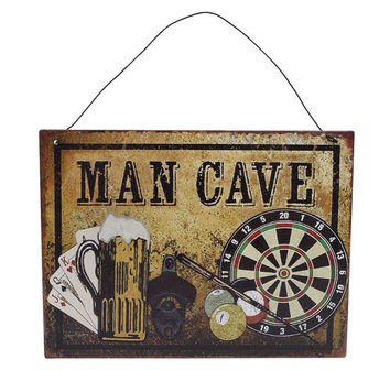 Wandversiering &quot;Man cave&quot; metaal 20x15cm     Afmeting:15 x 20&nbsp;cm.&nbsp;