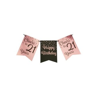 Slinger-Party flag banner roze/zwart - 21 jaar&nbsp;-