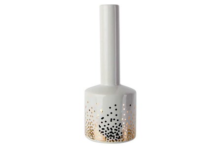 FLESVAAS GOLD DOTS WIT 9,6X9,6XH25,3CM KERAMIEK