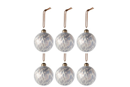 &nbsp;6 Kerstballen Luipaard Glas Beige Mix 8 cm&nbsp;van J-LINE