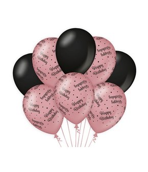 Ballonnen roze/zwart - Happy birthday