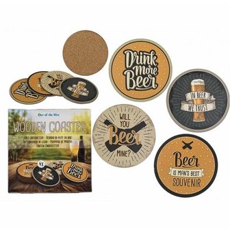 Houten bier onderzetters met leuke slogans set a 4 stuks &Oslash;10cm