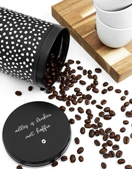  koffieblik zwart wit met tekst &#039;Alles is leuker met koffie&#039;, Zoedt