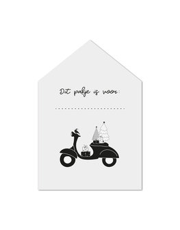 Cadeaukaartje kerst huisje scooter Dit pakje is voor ...