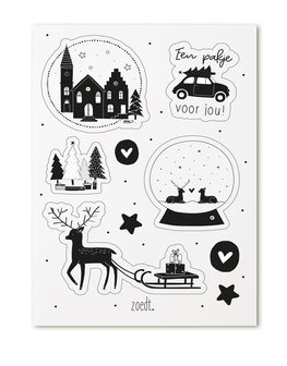 Kerststickers in verschillende vormen met prints en teksten