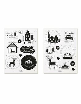 Kerststickers in verschillende vormen met prints en teksten