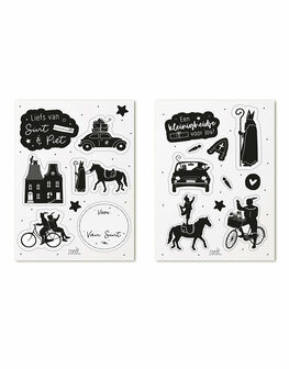 Sinterklaas cadeau stickers zwart wit