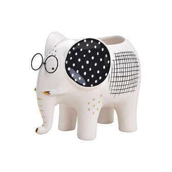 Bloempot keramiek olifant wit&nbsp;21x18x14cm   Bloempot in zwart wit,&nbsp;