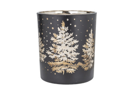 THEELICHTHOUDER TREE GOLD ZWART 7X7XH8CM GLAS