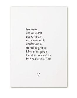 Kaart met gedicht &#039;Lieve mama...&#039;