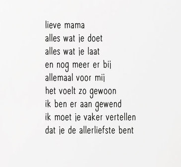 Kaart met gedicht &#039;Lieve mama...&#039;