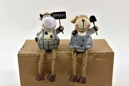 Schaap of koe met bengelbenen - 9cm&nbsp;voor decoratie