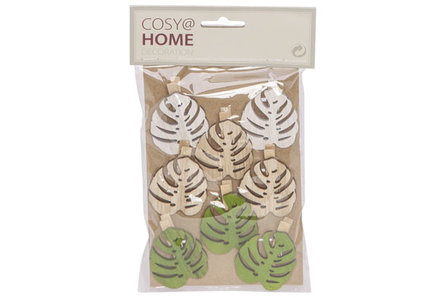 KNIJPERS SET8 LEAF 5CM HOUT  Leuke houten knijpertjes , voor aan een geschenk, of Herfst decoraties!