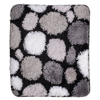 Badmat-Bidetmat Zwart wit grijs dots/stenen wicotex