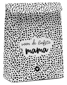 Cadeauzakje zwart wit met tekst &#039;Voor de liefste mama&#039; ZOEDT