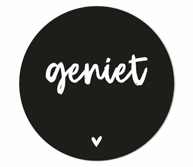 Muurcirkel zwart met tekst &#039;Geniet&#039;