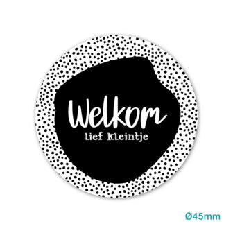 Stickers&nbsp;Stickers Welkom lief kleintje Wit - Zwart 5 stuks &Oslash;&nbsp;45 mm