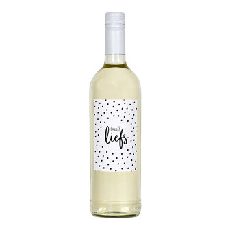 Fles etiket met tekst Veel liefs