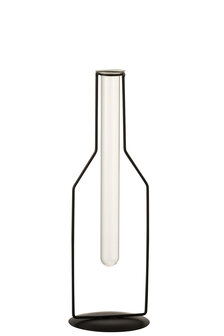 Vaasje 1 Tube Fles Metaal/Glas Zwart&nbsp; J-LINE