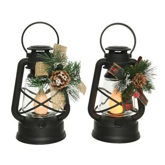 Lumineo LED Lantaarn met kerst decoratie 12x14x22cm werkt op batterij met timer