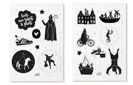 Sinterklaas cadeau stickers zwart wit