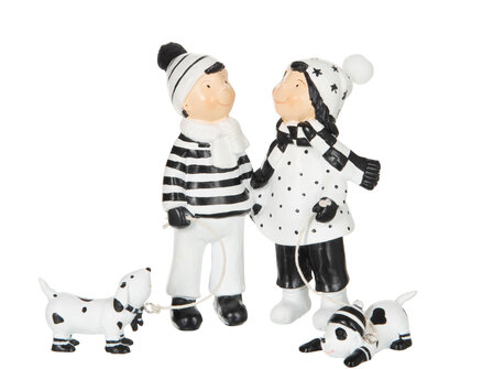 Kinderen Met Hond Poly Kerstbeeldje Zwart/Wit&nbsp;