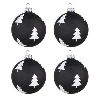 KERSTBALLEN ZWART WIT,SET VAN 4 &Oslash; 8 CM ZWART WIT GLAS KERSTBOMEN KERSTDECORATIE KERSTVERSIERING