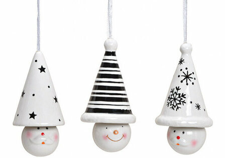 Hanger &nbsp;sneeuwpop keramisch&nbsp;3 assorti kerstbal