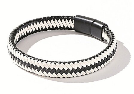 Gevlochten heren armband zwart wit