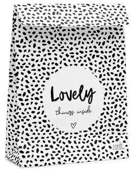 Cadeauzakje wit met tekst Lovely things inside, ZOEDT