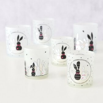 Theelichthouder Pasen Happy Bunny zwart/wit set 2