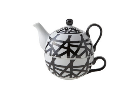 TEA FOR ONE&nbsp;D11.5XH14CM BLACK-WHITE THEEPOT 35CL - TAS 30CL  Handig Theepotje voor kleine porties!&nbsp;