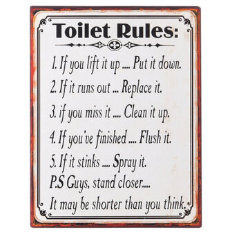 TEKSTBORD METAAL TOILET REGELS - RULES