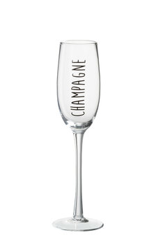 Champagneglas Glas Transparant/Zwart met de tekst champagne