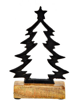 Kerstboom op mangohouten voet, van metaal zwart&nbsp;12x H18x5cm