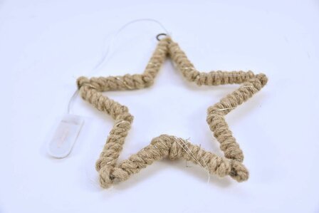 Jute touw ster 20x1,5cm met 10 LED