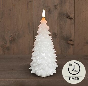 KERSTBOOM KAARS 3D LONT WIT RUSTIEK WAX 9,5X20CM 2XAAA / TIMER