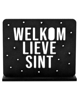 Houten Sinterklaas decoratie set bij grachtenpandjes - Welkom lieve Sint&nbsp;ZOEDT